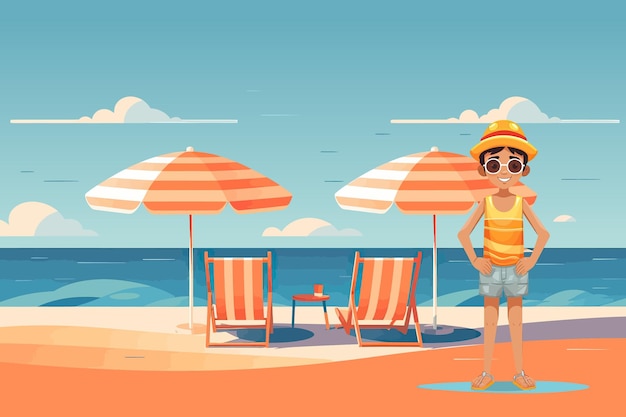 Vacaciones de verano con dibujos animados niños playa Vector ilustración