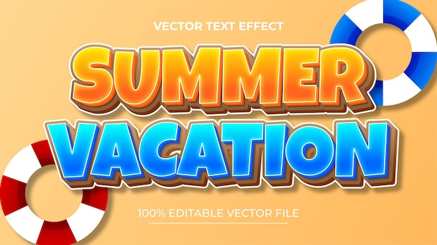 Vacaciones de verano Efecto de texto vectorial editable con fondo marino