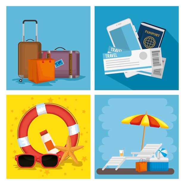 Vector vacaciones de verano establece iconos ilustración vectorial diseño