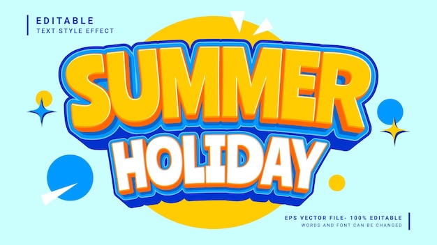 Vacaciones de verano estilo de vacaciones de texto editable en 3D