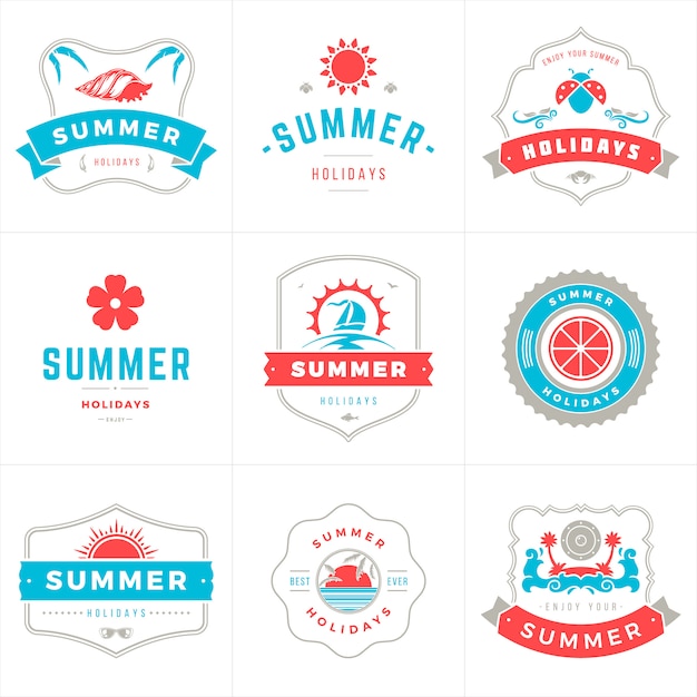 Vacaciones de verano etiquetas y distintivos tipografía vector diseño