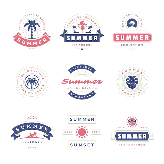 Vacaciones de verano etiquetas e insignias conjunto de diseño de tipografía retro