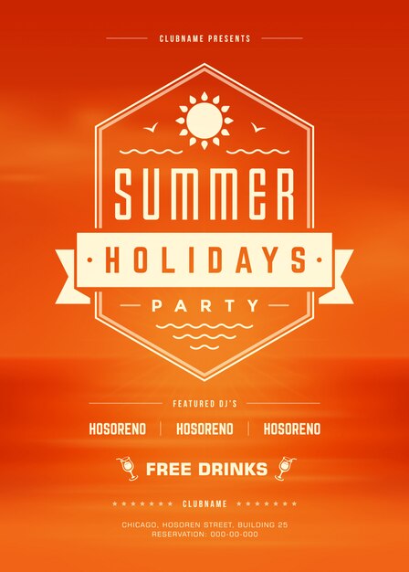 Vector vacaciones de verano fiesta en la playa cartel o folleto de diseño de la plantilla