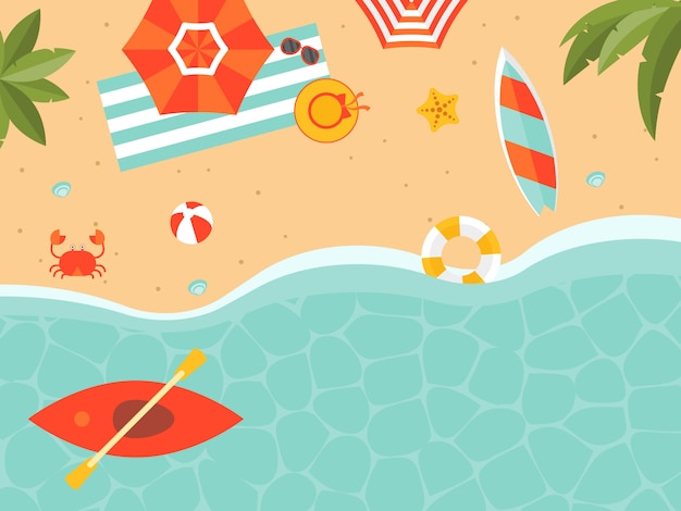 Vector vacaciones de verano, ilustración de playa de verano