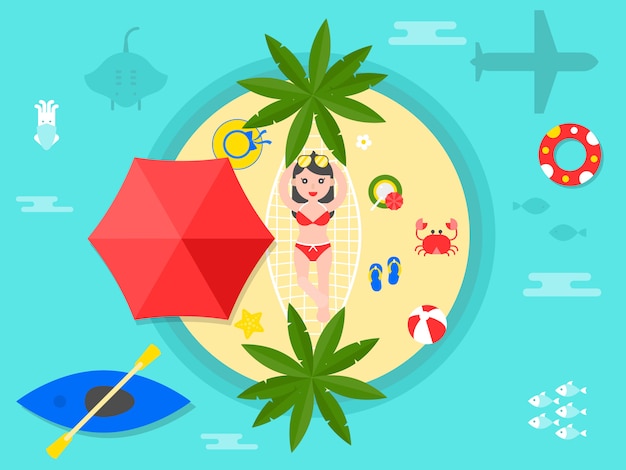 Vector vacaciones de verano, ilustración de playa de verano