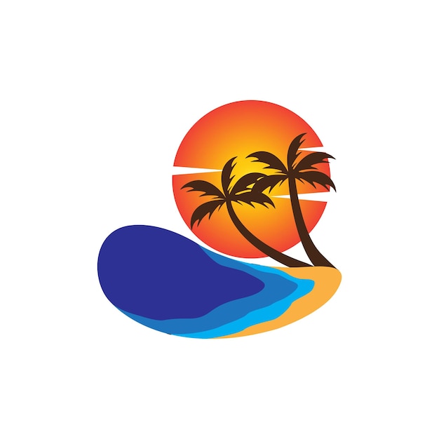 Vacaciones verano playa logo plantilla puesta de sol vector