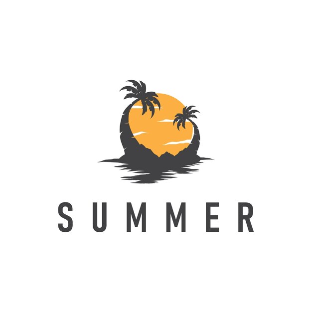 vacaciones de verano con playa minimalista concepto de logotipo de verano con palma y océano concepto del logotipo plantilla de símbolo de ilustración
