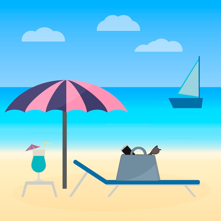 Vector vacaciones de verano relájese en la playa tropical ilustración de vector de viaje plantilla de diseño para sus obras de arte, sitios web, redes sociales, etc.