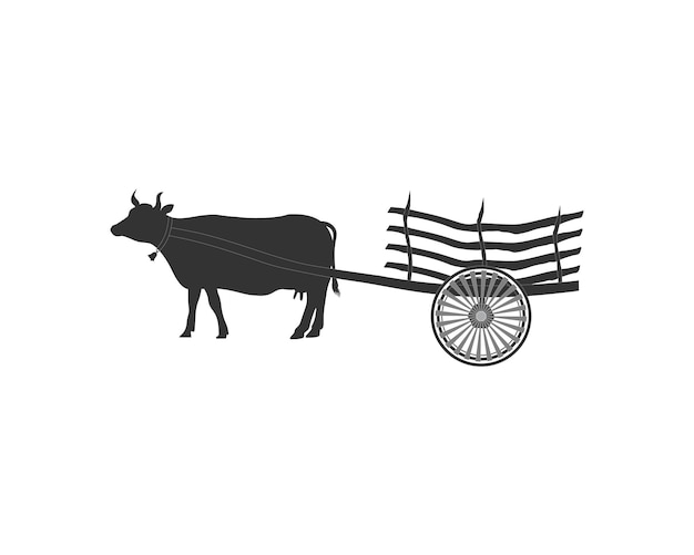 Vacas con carros sobre fondo blanco, transporte tradicional, arte vectorial