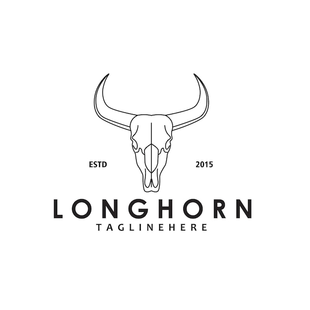 Vacas de cuerno largo Bufalo occidental Buey ganado simple Línea de arte Diseño de logotipo