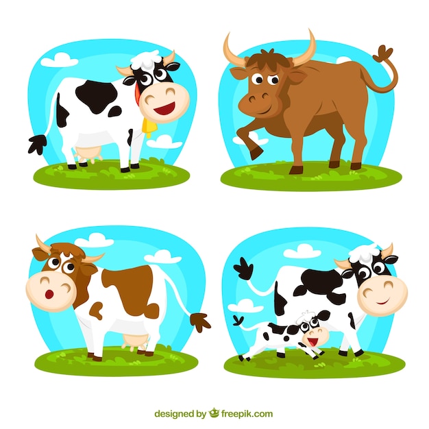 Vector vacas de dibujos animados