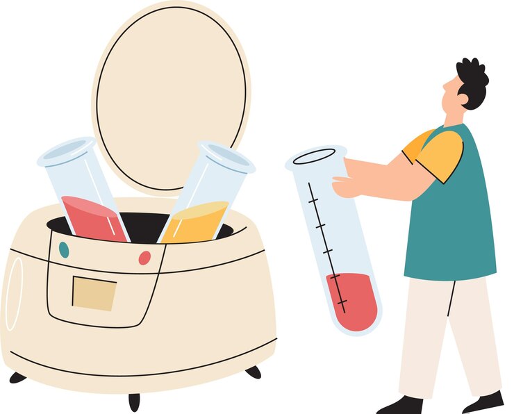 Vector vacuna antivirus científicos que realizan investigaciones científicas equipo de asistentes de laboratorio con escenarios de tubos de ensayo