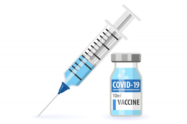 Vector vacuna y jeringa de coronavirus covid-19