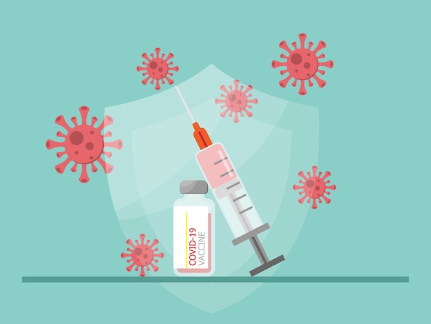 Vacuna y jeringa para la ilustración de vector de prevención