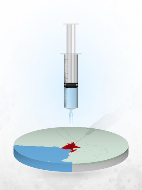 Vacunación de bangladesh, inyección de una jeringa en un mapa de bangladesh.
