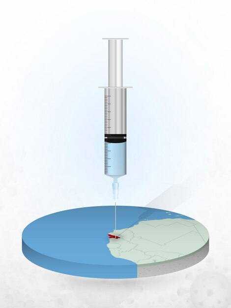Vector vacunación de guinea-bissau, inyección de una jeringa en un mapa de guinea-bissau.
