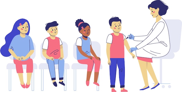 Vacunación médica para niños y niños de grupo en espera