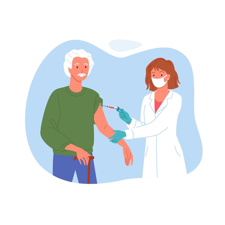 Vector vacunación de personas mayores.