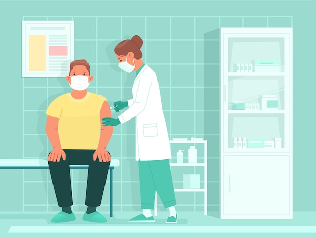 Vacunación de la población médico da inyección de vacuna Injerto de jeringa con vacuna de coronavirus
