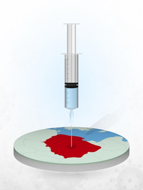Vacunación de polonia, inyección de una jeringa en un mapa de polonia.