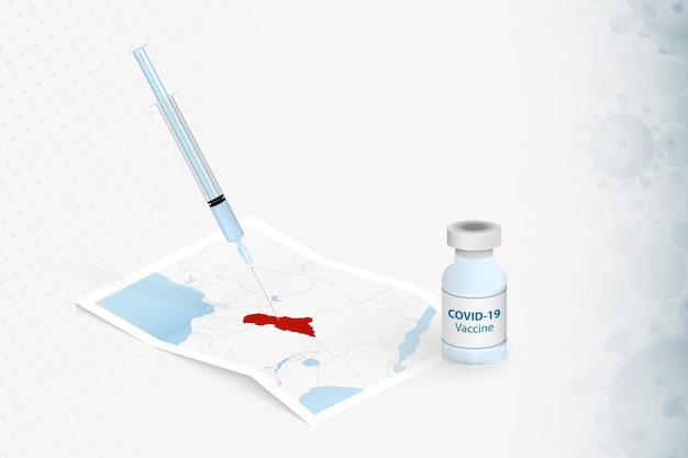 Vacunación en república centroafricana, inyección con vacuna covid-19 en mapa de república centroafricana.