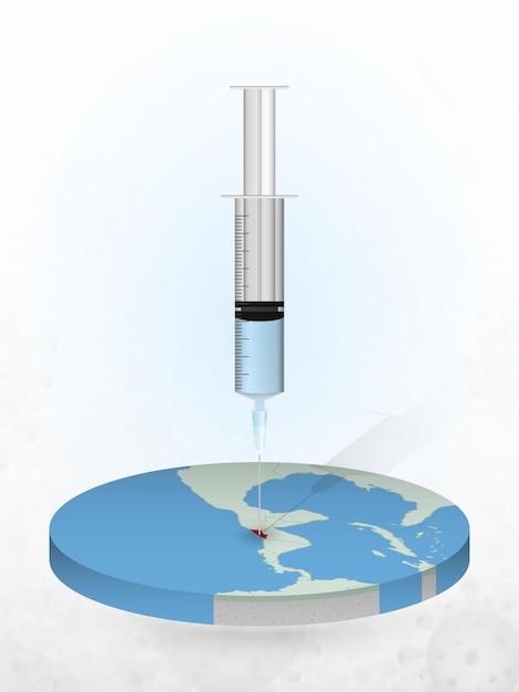 Vacunación de el salvador, inyección de una jeringa en un mapa de el salvador.