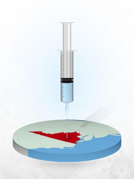 Vacunación de virginia, inyección de una jeringa en un mapa de virginia.