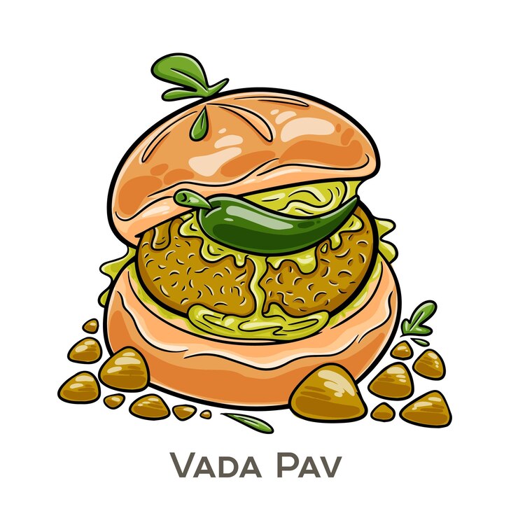 Vector vada pav es una comida callejera popular de mumbai que consiste en un fritter de patatas picante vada