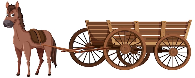 Vector vagón de madera medieval con un caballo
