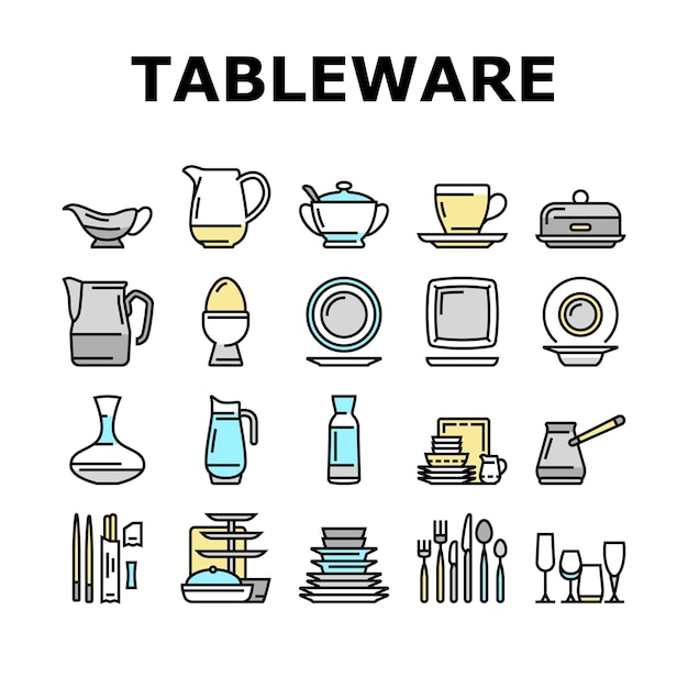 Vajilla para banquete o cena Iconos Set Vector