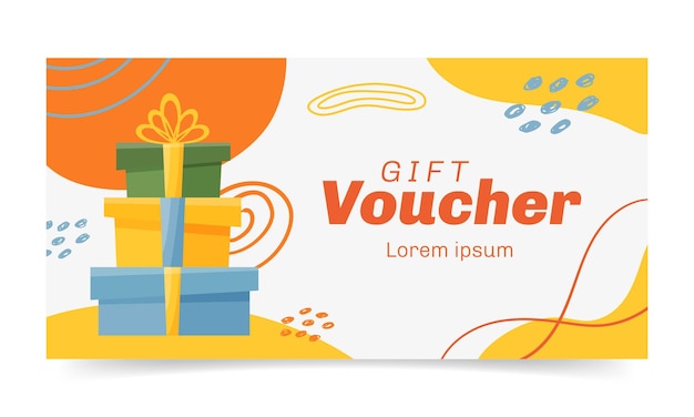 Vale de regalo plantilla horizontal certificado de cupón con elementos abstractos cajas de regalo diseño de ilustración vectorial para banner publicitario tarjeta de regalo