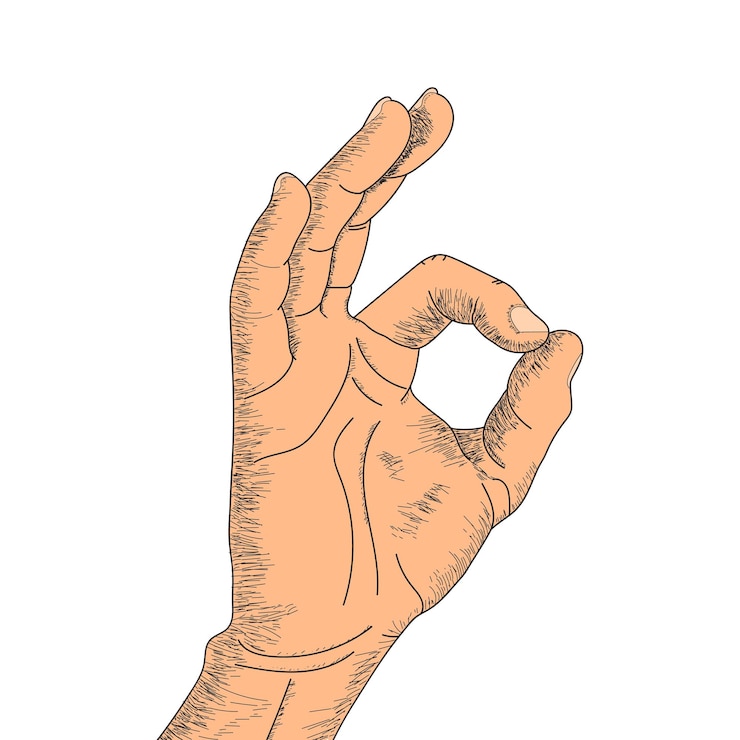 Vector vale, vale, o, anillo, mano, gesto, señal, línea, arte, vector