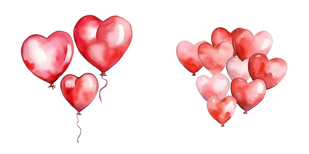 Valentín amor corazón globos de acuarela ilustración vectorial