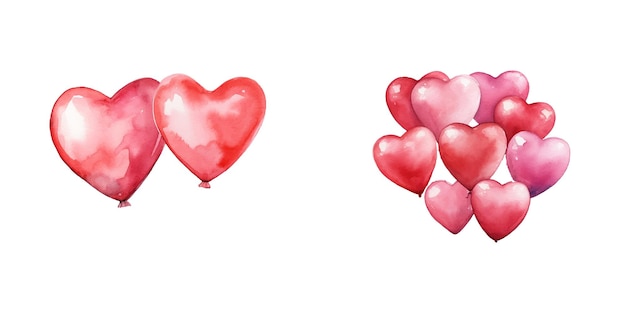Valentín el corazón del amor globos acuarela ilustración vectorial