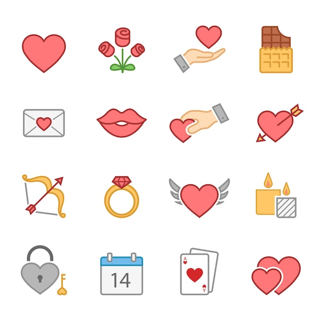 Valentín y el icono plano de color de la boda