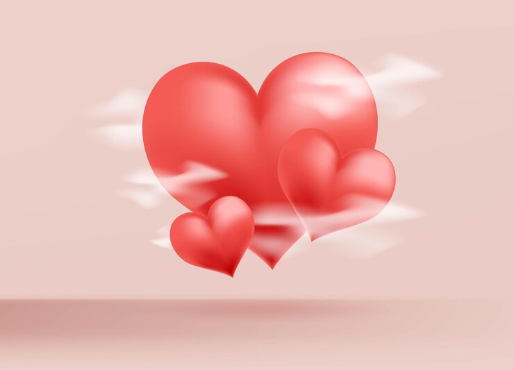 Valentín rojo 3D Corazón flotante con fondo rosa para el día de la madre y el día de San Valentín