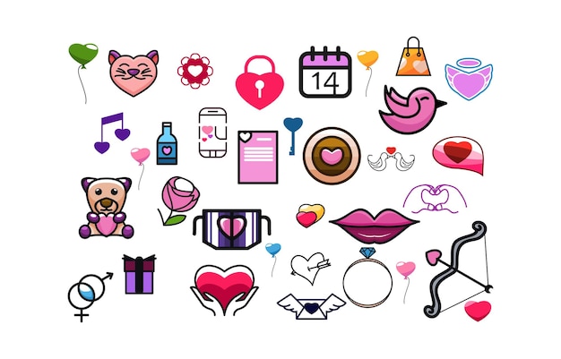 Valentine set icono vector de diseño creativo