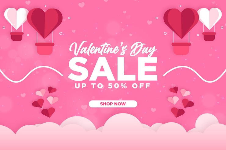 Valentine39s Sale plantilla de diseño plano con descuento de hasta el 50 por ciento Utilizable para anuncios de tarjetas de felicitación y anuncios web en redes sociales