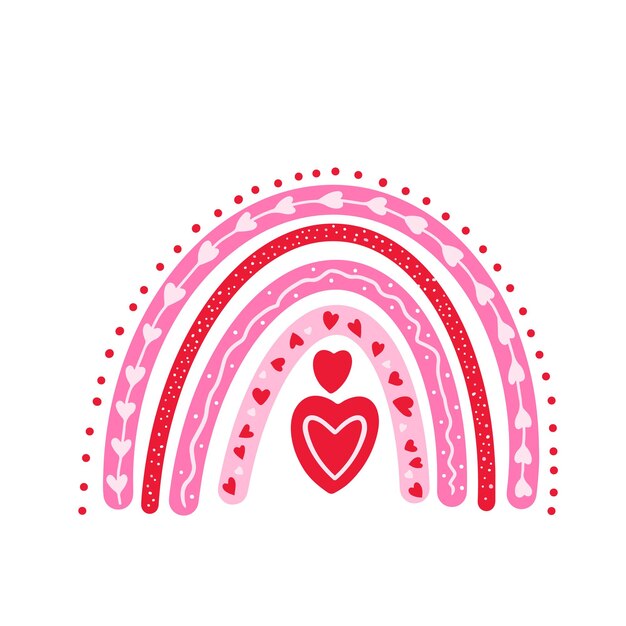 Valentines bohemio arco iris dibujado a mano lindo clipart plantilla vectorial para el Día de San Valentín cartel cartel de felicitación volante camiseta, etc.
