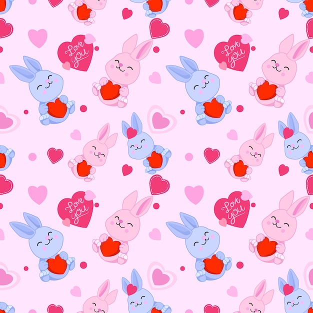 Valentines concepto con conejo lindo y forma de corazón patrón sin costuras
