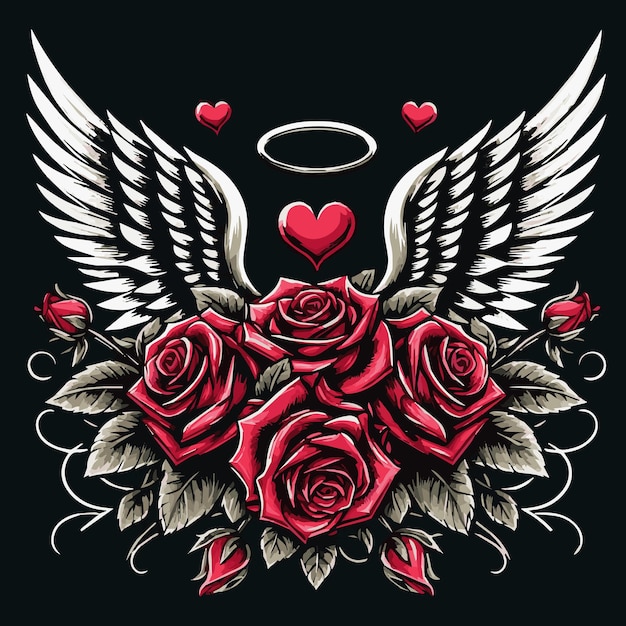 Valentines Serenity Vector de las rosas de ángel aisladas Símbolo del ala