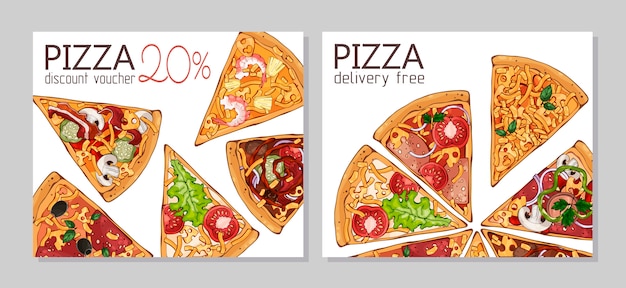 Vales de descuento. plantilla para publicidad de productos: pizza.