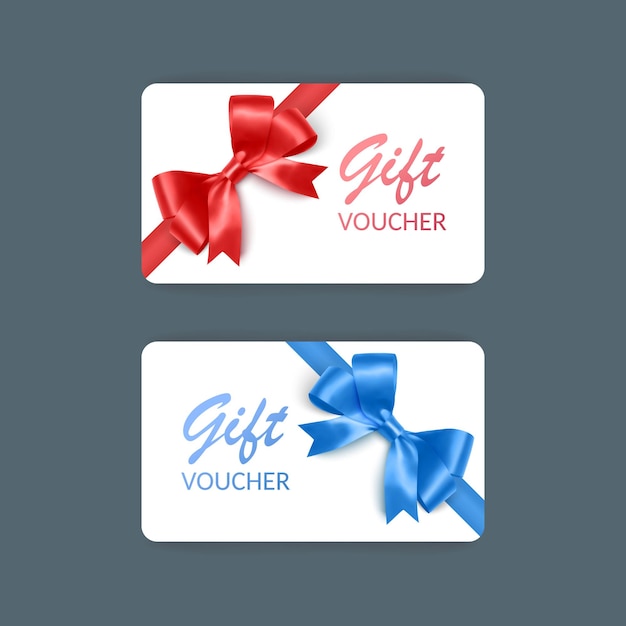 Vales de regalo con lazos de cinta roja y azul