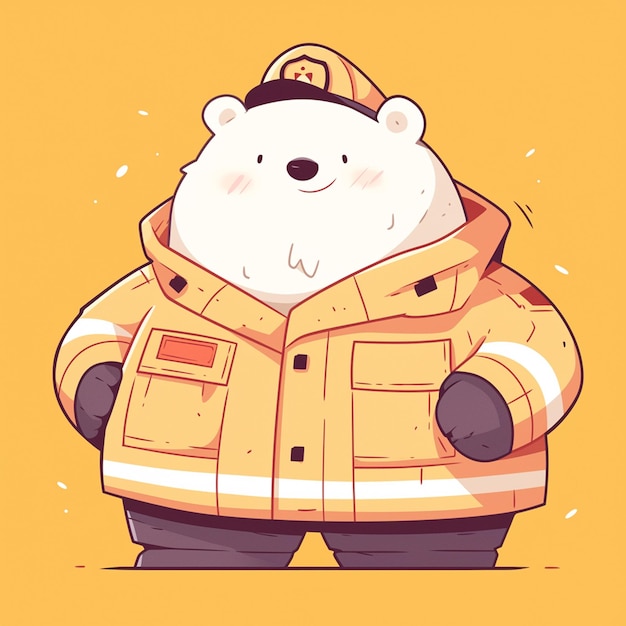 Un valiente bombero oso polar al estilo de las caricaturas