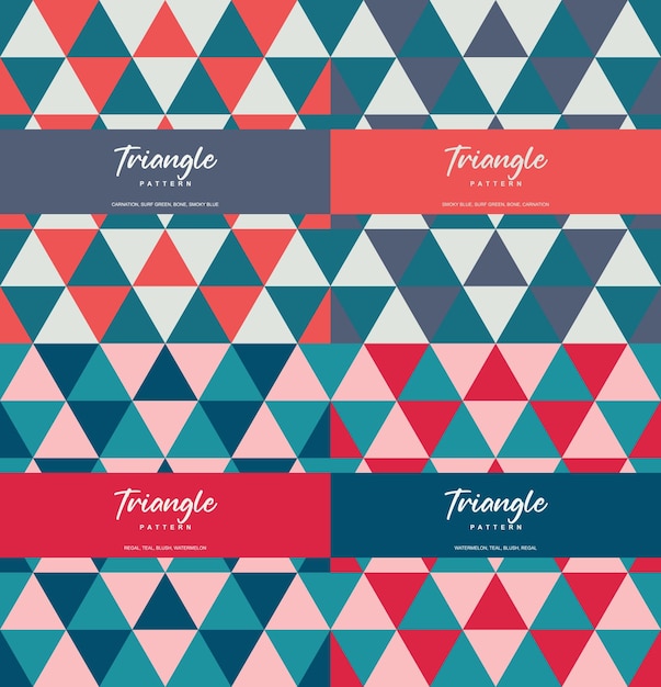 Valiente color rosa y azul triángulo tema de patrones sin fisuras conjunto de 4