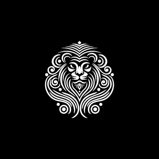 Un valiente logotipo icónico de un león diseñado con intrincadas líneas abstractas convertidas