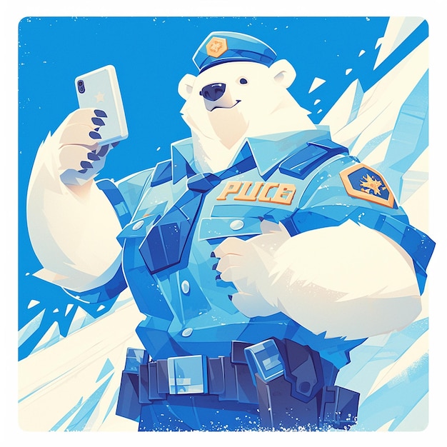 Vector un valiente oso polar al estilo de la policía de dibujos animados
