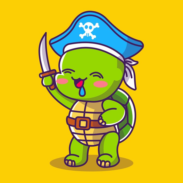 Vector el valiente personaje de la tortuga pirata chibi