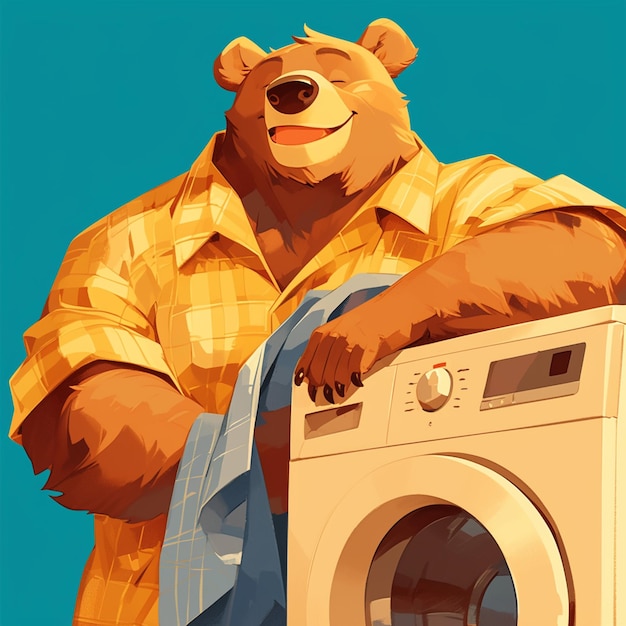 Vector un valiente trabajador de la lavandería de oso al estilo de dibujos animados