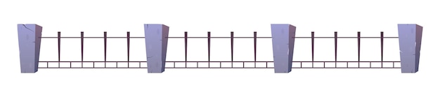 Vector valla de acero con postes de hormigón al estilo de las caricaturas